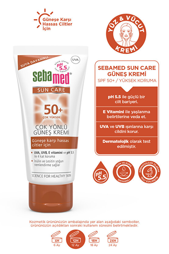 Sun Care SPF 50+ UVA  UVB Filtresi ve E Vitamini Üçlü Yüksek Koruma Çok Yönlü Güneş Kremi 50 ml