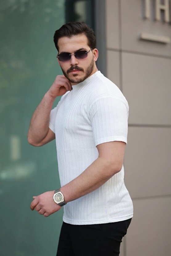 Erkek Kısa Kollu örgü Kumaş Bisiklet Yaka T-shirt