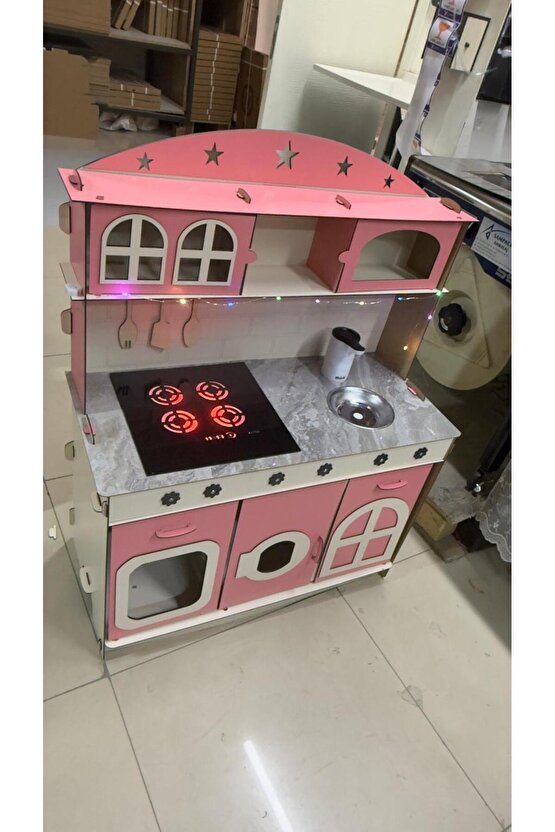 Su Akan Ankastreli Ledli Ahşap Oyuncak Mutfak - 3 Mm Seçeneğiyle