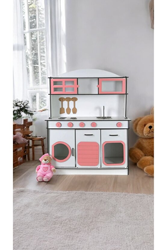 Montessori Ahşap Oyuncak Mutfak– 6mm Kalın MDF, Dayanıklı ve Şık Tasarım, Eğitici Çocuk Oyun Mutfağı