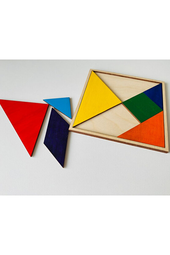 7 Parça Eğitici Renkli Ahşap Orta Boy Tangram Akıl Zeka Mantık Ve Strateji Oyunu