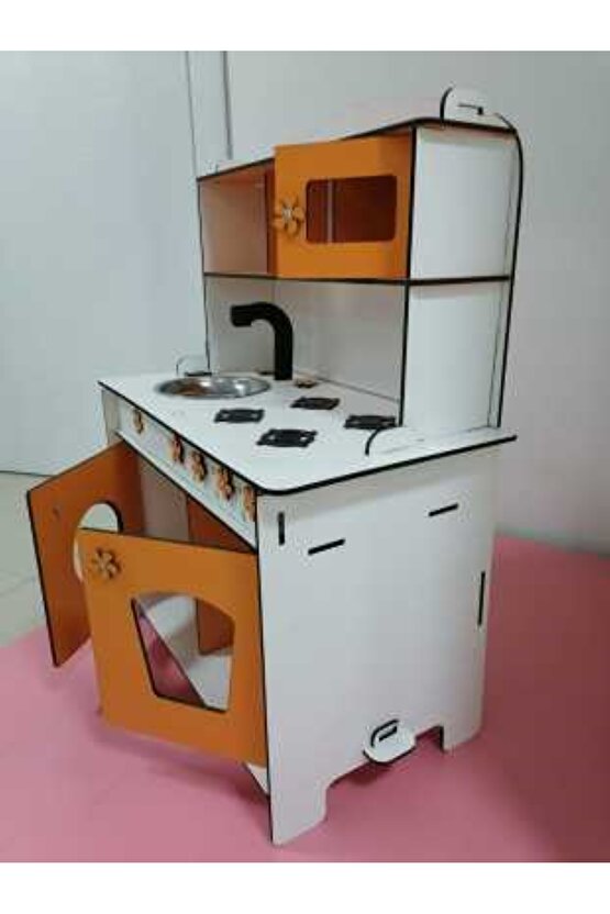 Montessori Eğitici Ahşap Oyuncak Mutfak Dolabı 6mm Turuncu 80x60