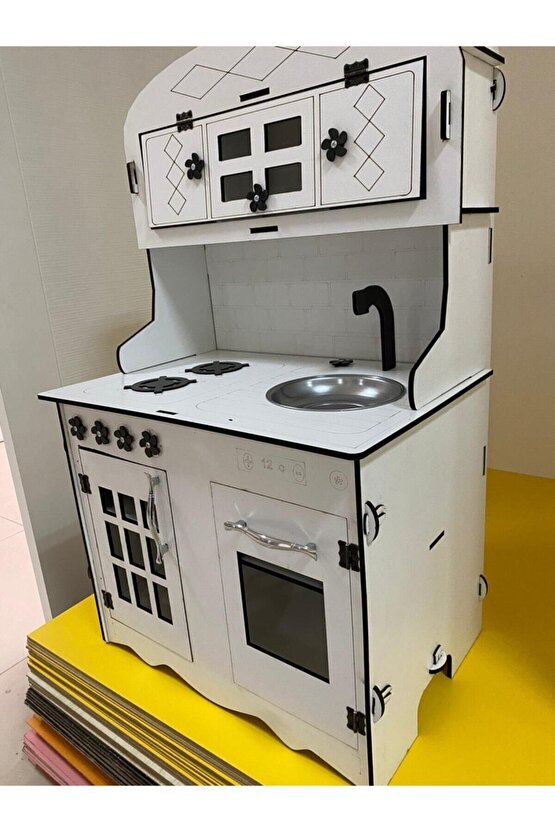 Montessori Eğitici Ahşap Oyuncak Mutfak 6mm 80x55 Kırmızı-beyaz