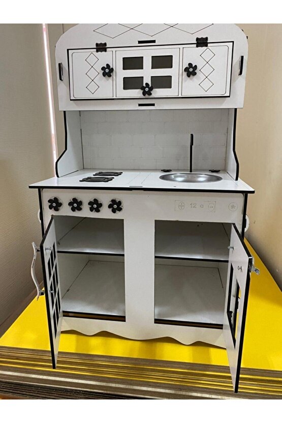 Montessori Eğitici Ahşap Oyuncak Mutfak 6mm 80x55 Kırmızı-beyaz