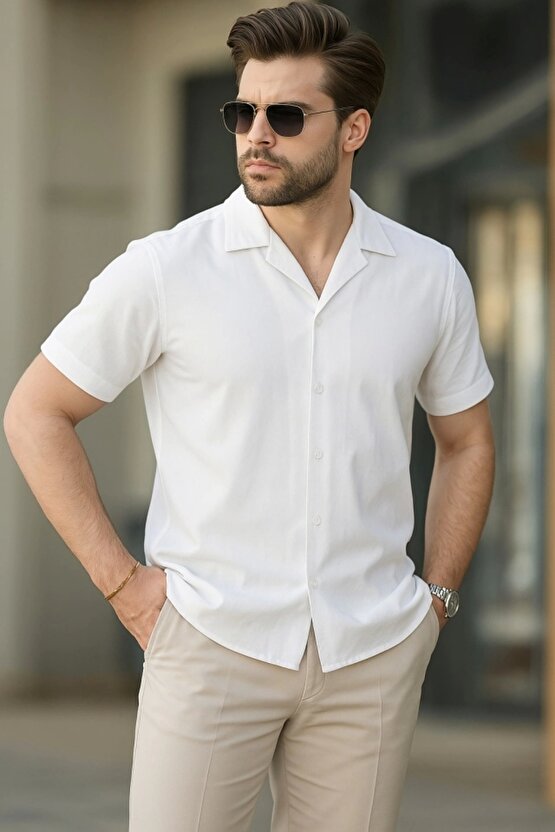 İki İplik Kumaş Gömlek - Beyaz