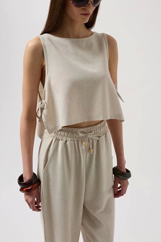 Yandan Bağlamalı Crop Bluz