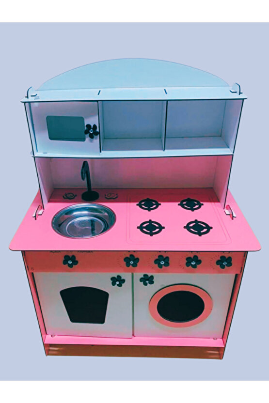 Montessori Eğitici Ahşap Çocuk Oyuncak Mutfak Dolabı Pembe-beyaz 3 Mm 84x60 Cm