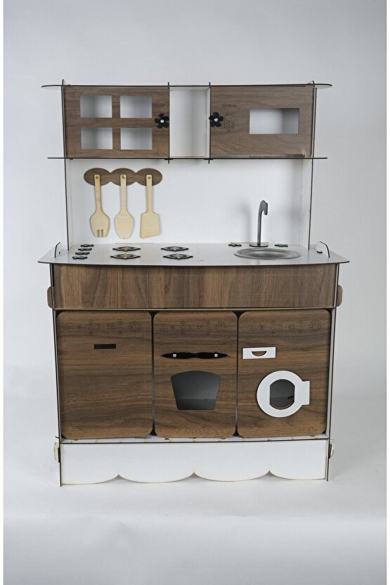 3 Kapaklı Ahşap Oyuncak Mutfak