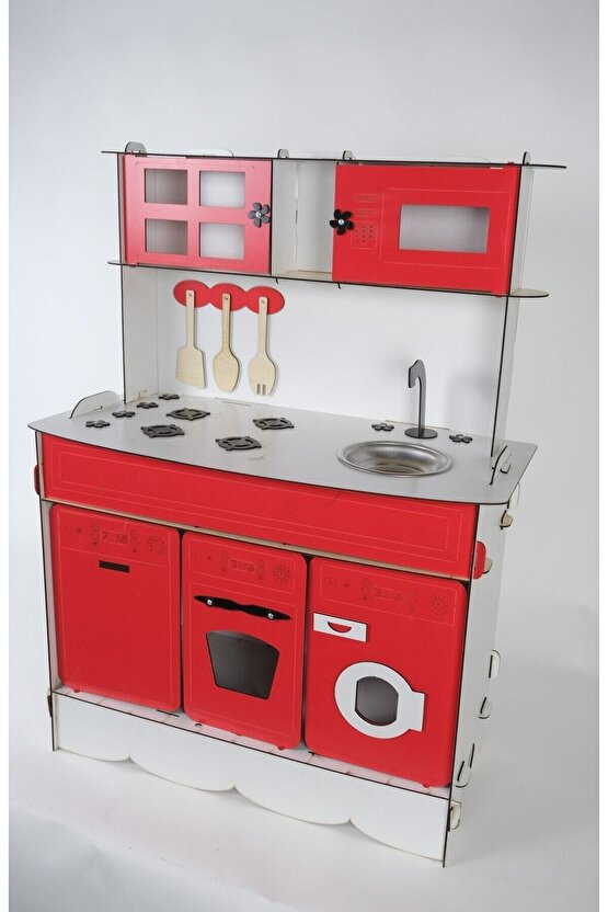 3 Kapaklı Ahşap Oyuncak Mutfak