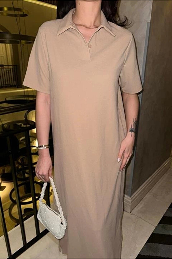 Manque Polo Yaka Yırtmaçlı Elbise 2689-8