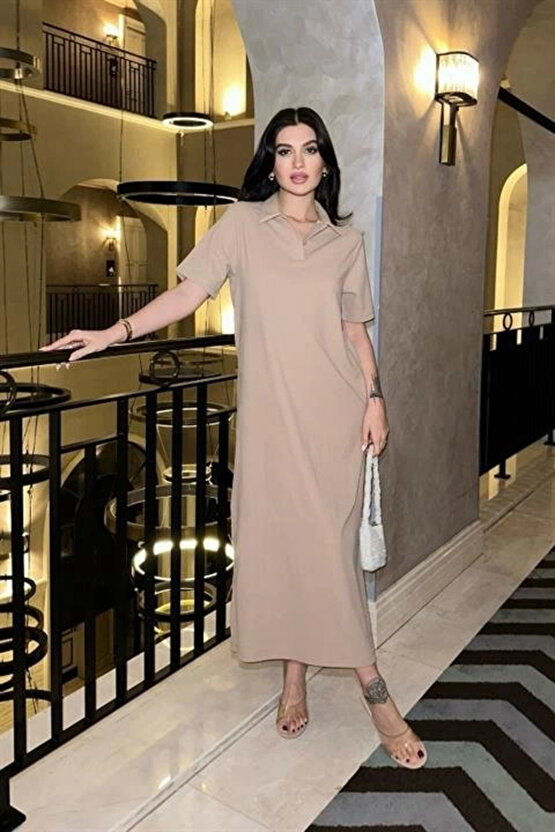 Manque Polo Yaka Yırtmaçlı Elbise 2689-8