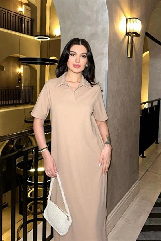 Manque Polo Yaka Yırtmaçlı Elbise 2689-8