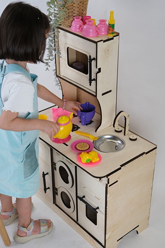 Oyuncak Mutfak, 10mm Kontra Ağaç, Mutfak Seti Oyuncak, Ahşap Oyuncak Mutfak,