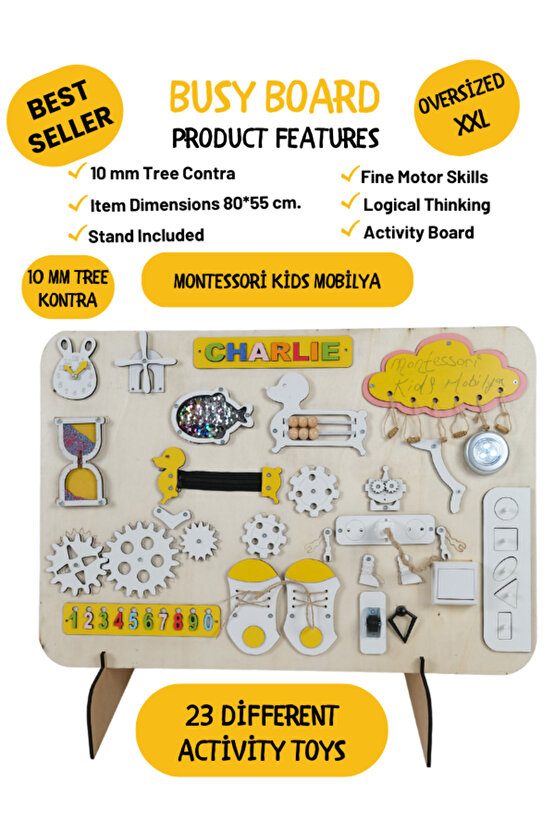 Aktivite Tahtası, Büyük Boy Aktivite Eğitim Tahtası, Busy Board, Eğitici Ahşap Pano