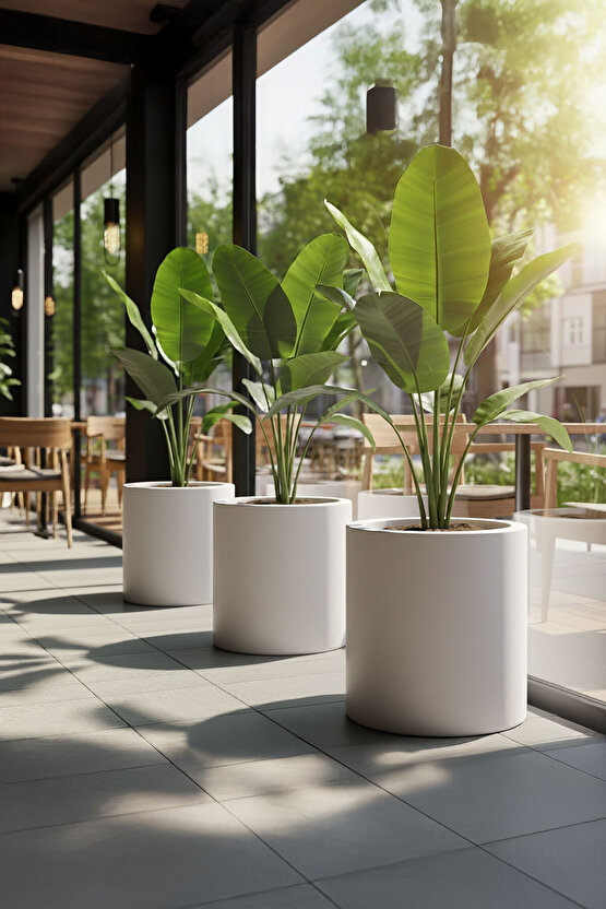 Aura Cylindro 40x30cm Fiber Silindir Saksı - Mat - Büyük Saksı - Üst Açıklık 24cm