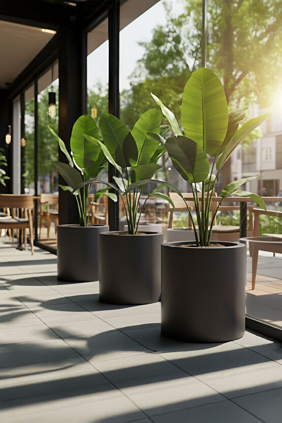 Aura Cylindro 40x30cm Fiber Silindir Saksı - Mat - Büyük Saksı - Üst Açıklık 24cm