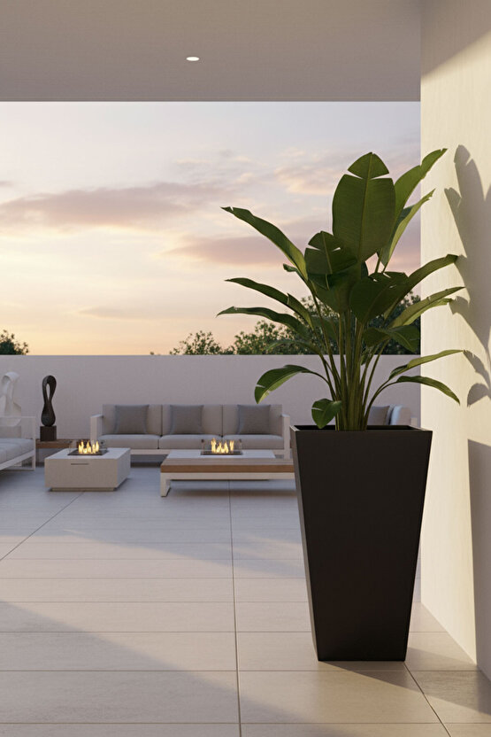 Aura Conica 70x35cm Kare Konik Fiberglass Büyük Saksı İç Mekan Dış Mekan