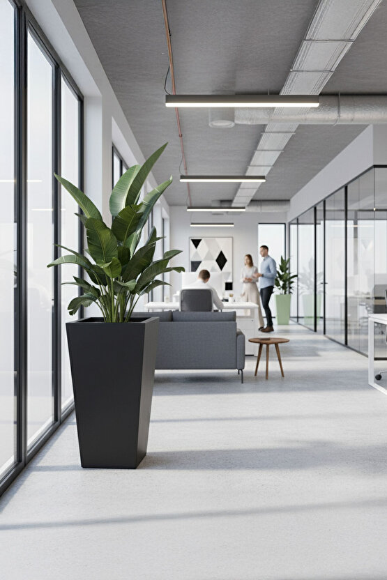 Aura Conica 70x35cm Kare Konik Fiberglass Büyük Saksı İç Mekan Dış Mekan