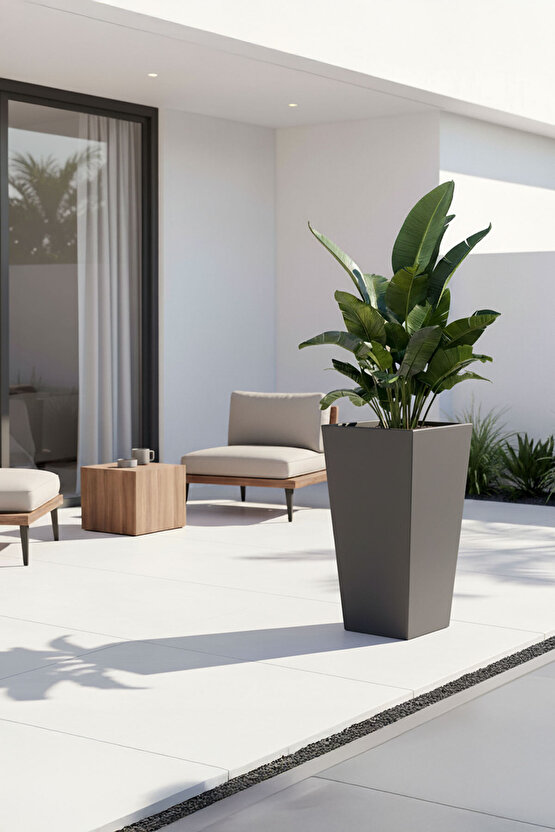 Aura Conica 70x35cm Kare Konik Fiberglass Büyük Saksı İç Mekan Dış Mekan