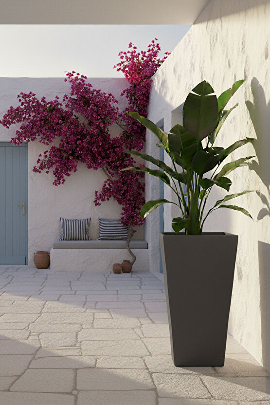 Aura Conica 70x35cm Kare Konik Fiberglass Büyük Saksı İç Mekan Dış Mekan