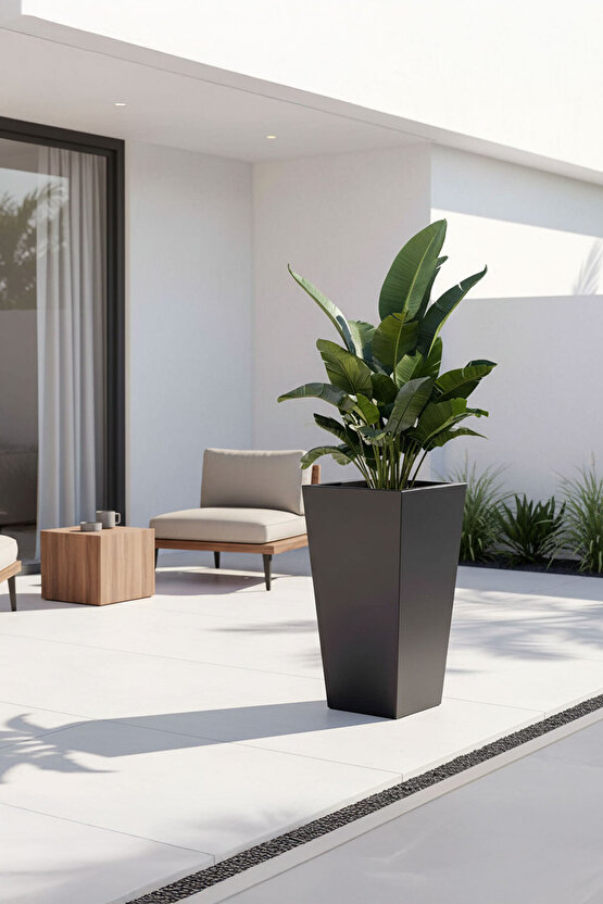 Aura Conica 70x35cm Kare Konik Fiberglass Büyük Saksı İç Mekan Dış Mekan