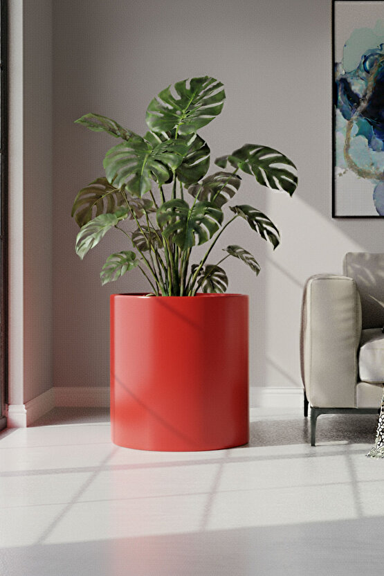 Aura Cylindro 50x40cm Silindir Fiberglas Saksı Büyük Saksı Mat İç Mekan Dış Mekan