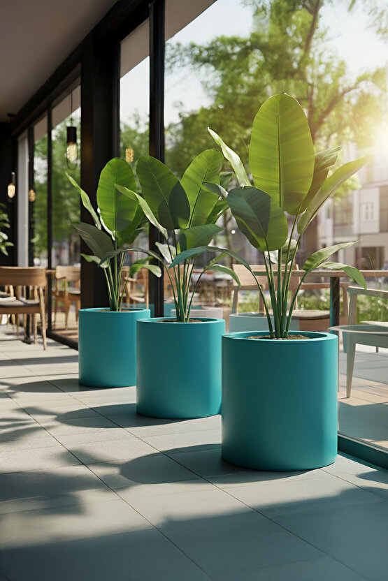 Aura Cylindro 50x40cm Silindir Fiberglas Saksı Büyük Saksı Mat İç Mekan Dış Mekan
