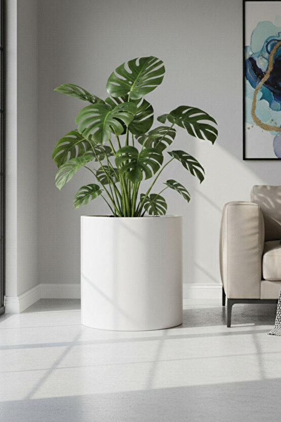 Aura Cylindro 50x40cm Silindir Fiberglas Saksı Büyük Saksı Mat İç Mekan Dış Mekan