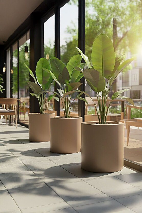 Aura Cylindro 50x40cm Silindir Fiberglas Saksı Büyük Saksı Mat İç Mekan Dış Mekan