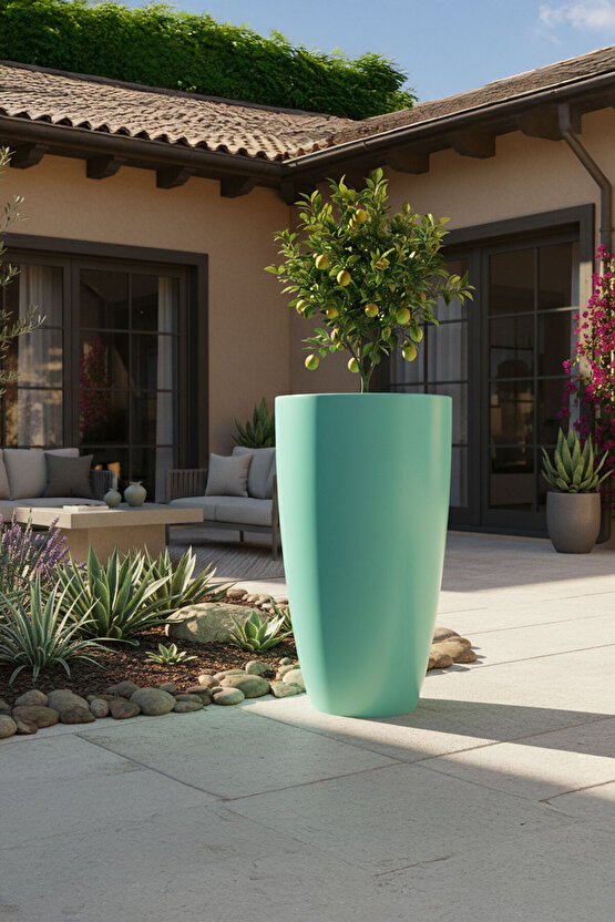 Aura Curva 70x40cm Kıvrımlı Konik Fiberglass Saksı Büyük Boy İç Dış Mekan Dış Mekan