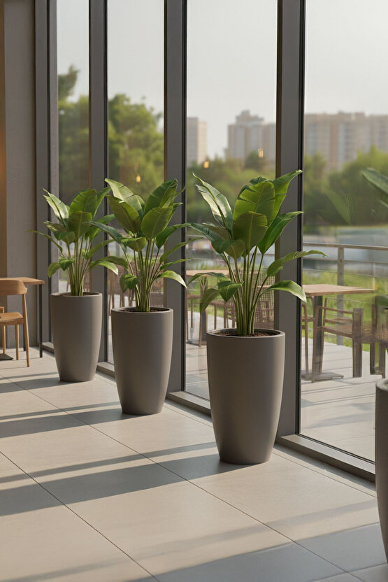 Aura Curva 70x40cm Kıvrımlı Konik Fiberglass Saksı Büyük Boy İç Dış Mekan Dış Mekan