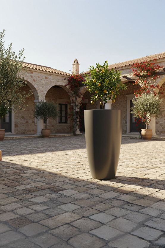 Aura Curva 70x40cm Kıvrımlı Konik Fiberglass Saksı Büyük Boy İç Dış Mekan Dış Mekan