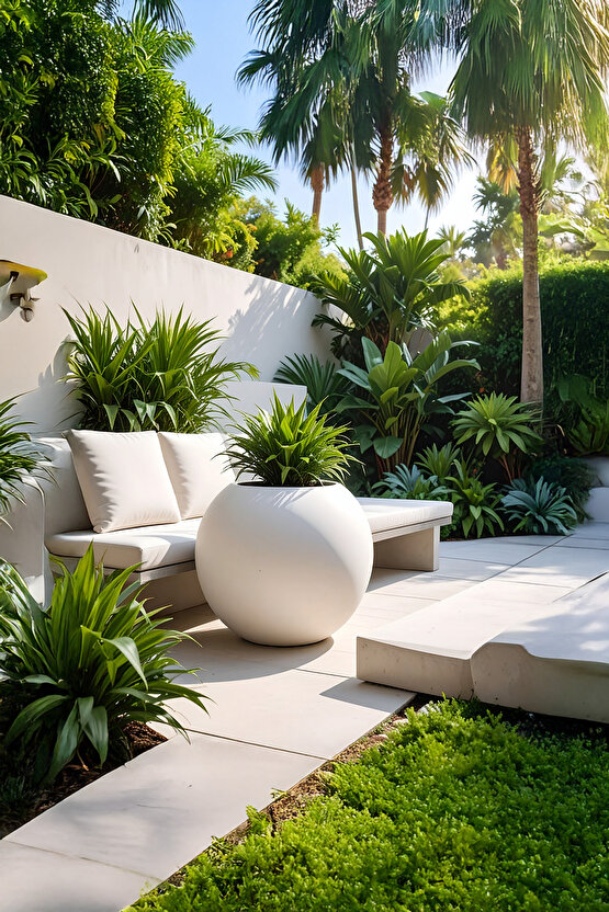 Aura Sphere Fiber Küre Saksı - Çap 60cm x Yükseklik 50cm Büyük Boy