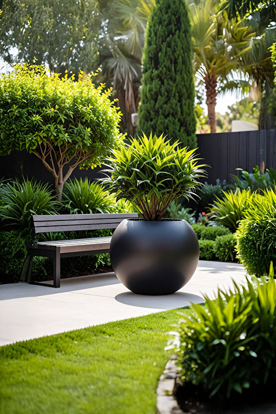 Aura Sphere Fiber Küre Saksı - Çap 60cm x Yükseklik 50cm Büyük Boy