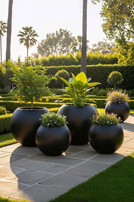 Aura Sphere Fiber Küre Saksı - Çap 60cm x Yükseklik 50cm Büyük Boy