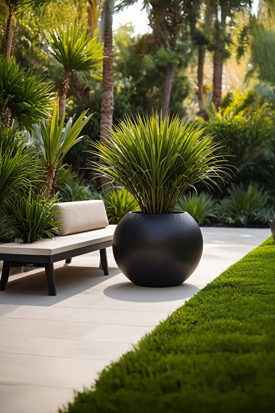 Aura Sphere Fiber Küre Saksı - Çap 60cm x Yükseklik 50cm Büyük Boy