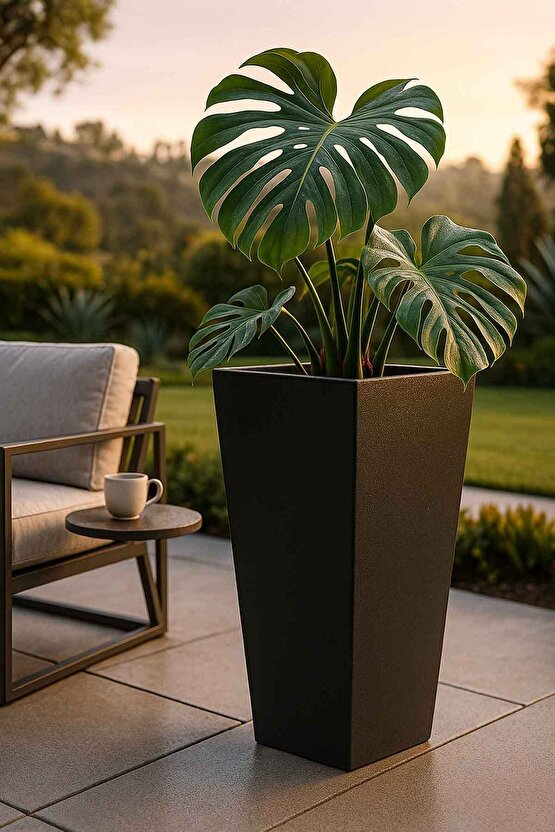 Aura Conica Fiber Konik Saksı 70x40cm Mat - Büyük Boy - Üst Açıklık 40cm - Yükseklik 70cm