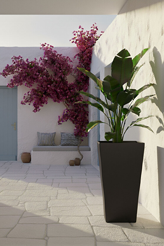 Aura Conica Fiber Konik Saksı 70x40cm Mat - Büyük Boy - Üst Açıklık 40cm - Yükseklik 70cm