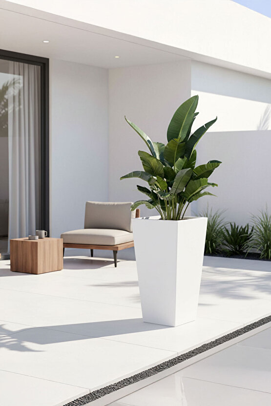 Aura Conica Fiberglas Konik Büyük Saksı - 70x40cm - Mat