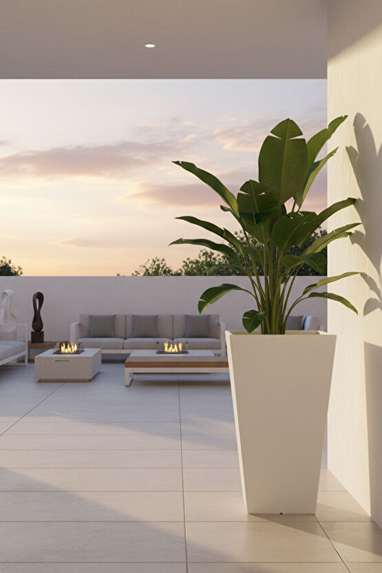 Aura Conica Fiberglas Konik Büyük Saksı - 70x40cm - Mat