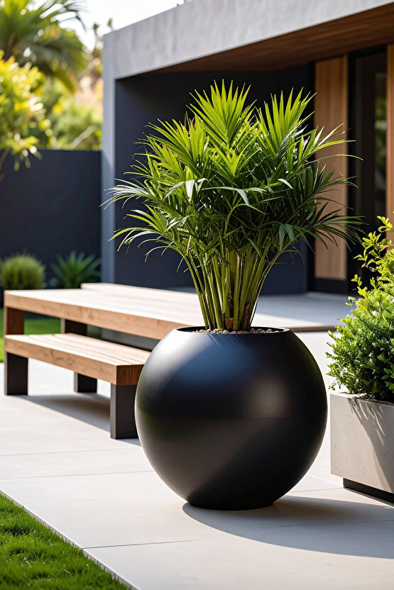 Aura Sphere Fiber Küre Saksı - Çap 50cm x Yükseklik 40cm Orta Boy