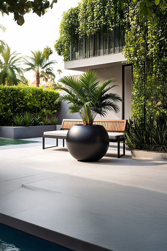 Aura Sphere Fiber Küre Saksı - Çap 50cm x Yükseklik 40cm Orta Boy