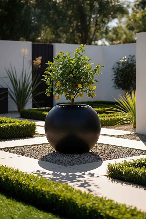 Aura Sphere Fiber Küre Saksı - Çap 50cm x Yükseklik 40cm Orta Boy