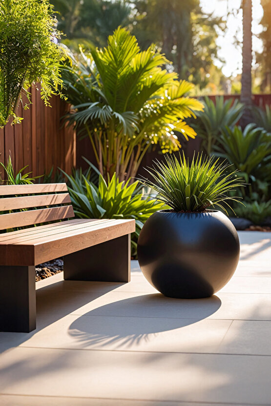 Aura Sphere Fiber Küre Saksı - Çap 50cm x Yükseklik 40cm Orta Boy