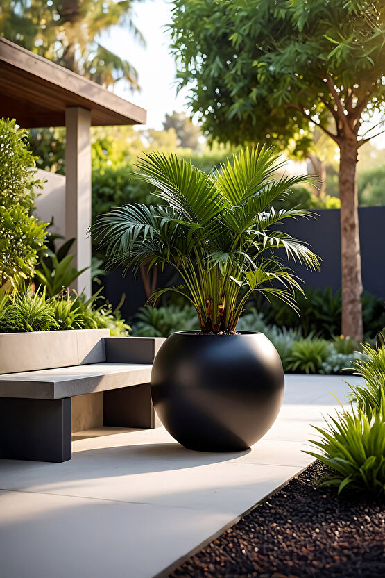 Aura Sphere Fiber Küre Saksı - Çap 50cm x Yükseklik 40cm Orta Boy