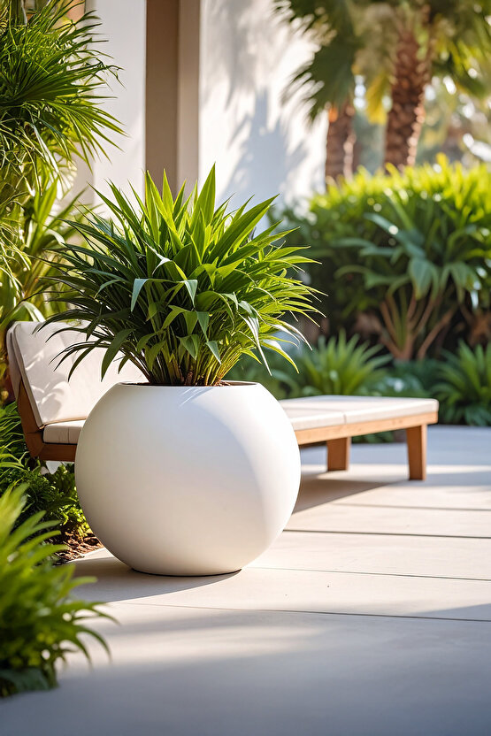 Aura Sphere Fiber Küre Saksı - Çap 50cm x Yükseklik 40cm Orta Boy