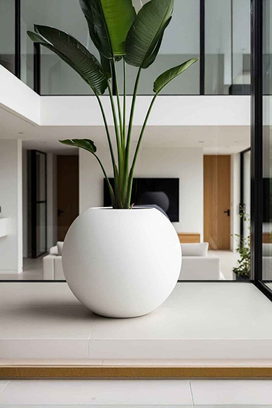 Aura Sphere Fiber Küre Saksı - Çap 50cm x Yükseklik 40cm Orta Boy