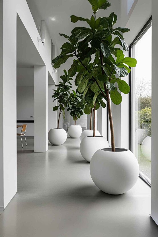 Aura Sphere Fiber Küre Saksı - Çap 50cm x Yükseklik 40cm Orta Boy