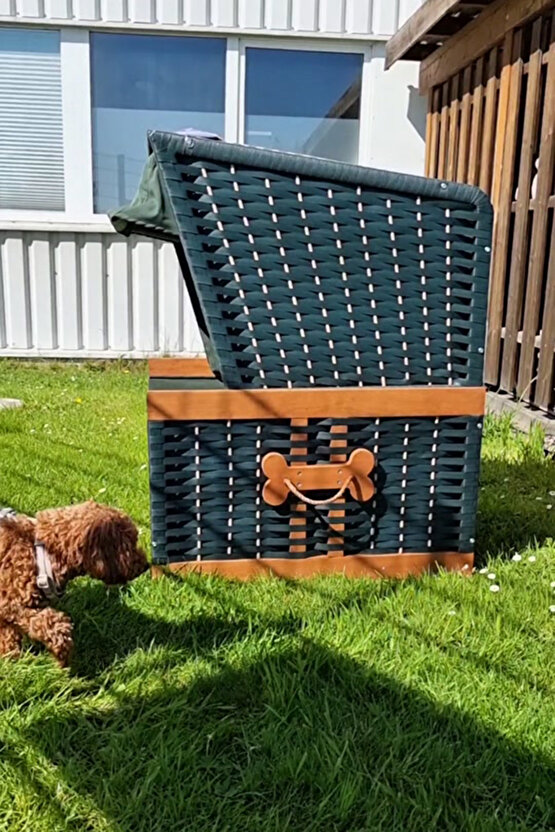 Best Friend Köpek Plaj ve Bahçe Evi - Hamağı Kumaş Hasır Ahşap ve Yastıklı G:82cm x Y:109cm x D:83cm