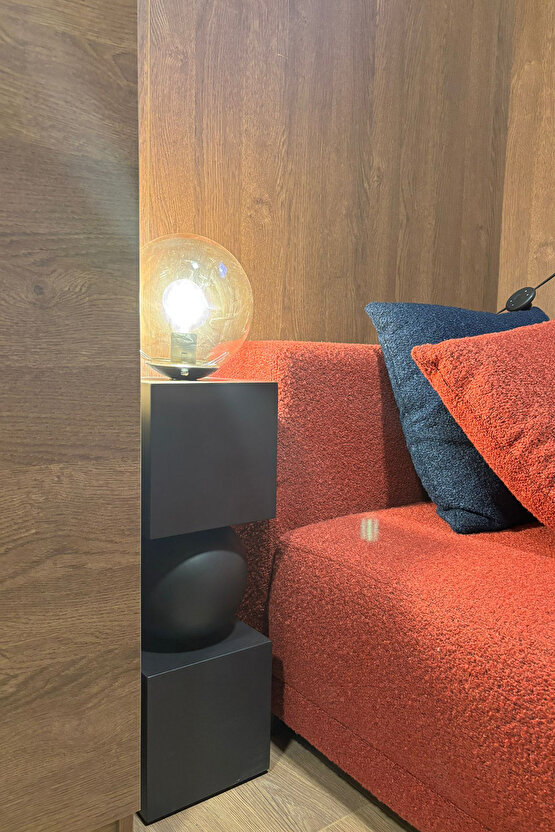 Sphere Masif Ahşap & Küre Lambader - 80cm (BeyazSiyah Mat)